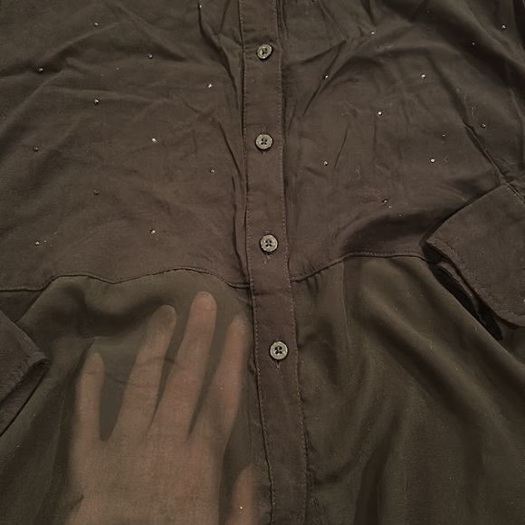 Aeropostale Signature Shimmer Button Up Shirt in Black - Picture 6 of 7